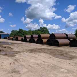Fully stocked InfraSteel supply yard with different size elliptical liners